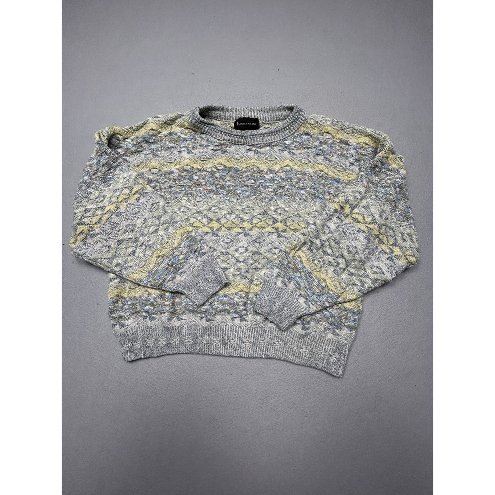 Conte di Milano Sweater Cotton Blend Grey Yellow Blue M Mens